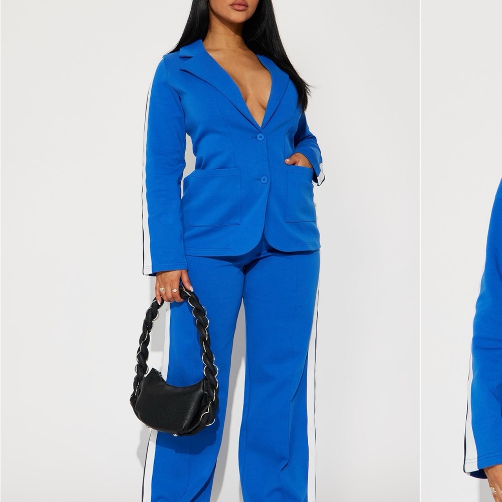 Blue Women's Pantsuit with White Stripes